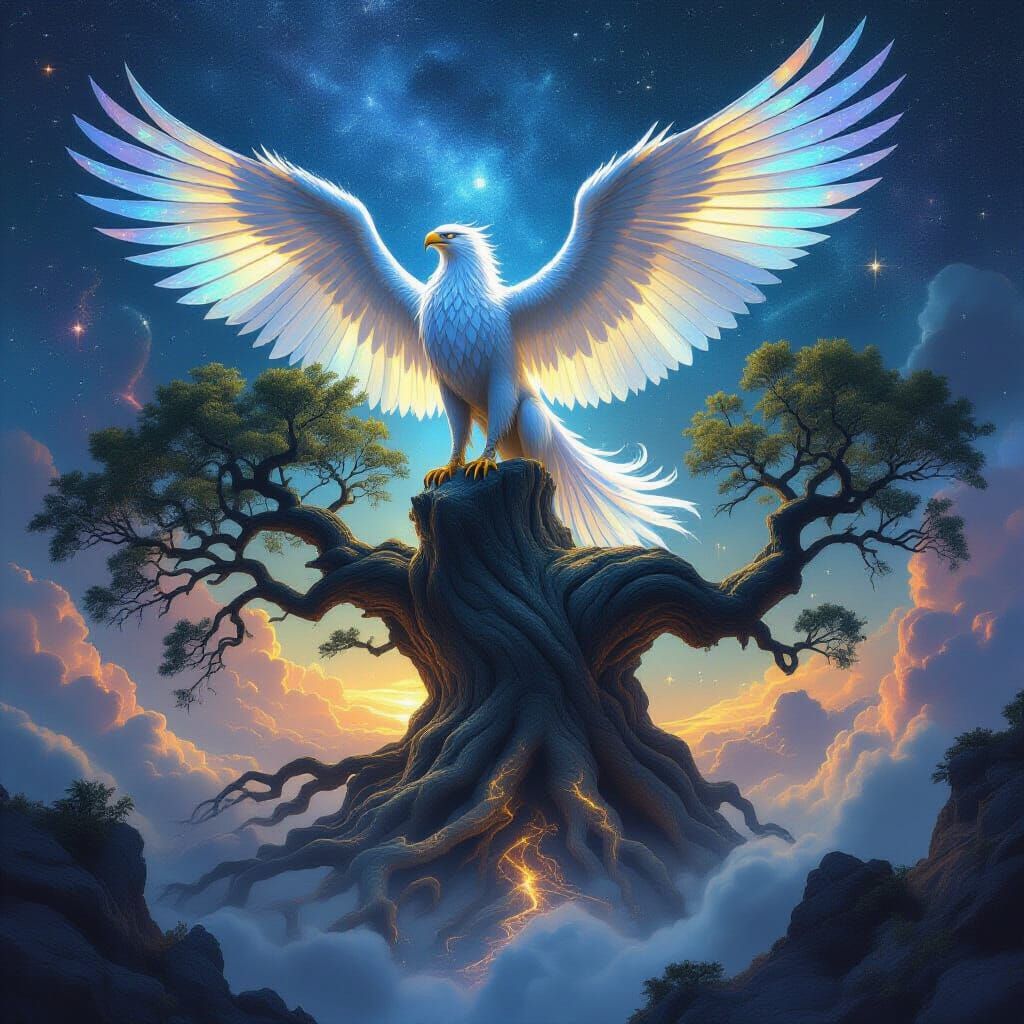 Nebula Griffin Perched on Ancient Tree