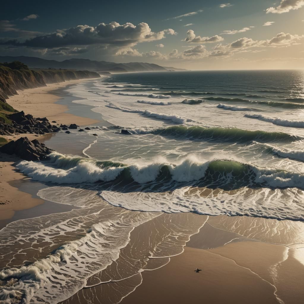 Surreal Midnight Beach Scene Under Summer Sun