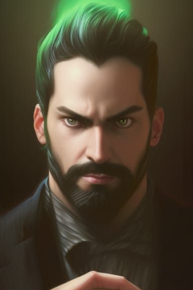 Synthwave Portrait of Green-Eyed Man, 8K Resolution