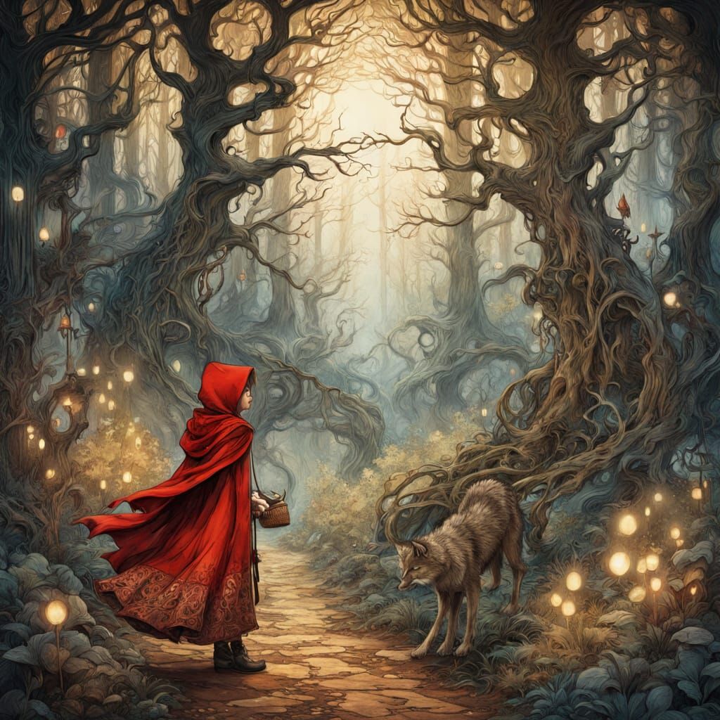 Atmospheric Art Nouveau Masterpiece: Little Red Riding Hood ...
