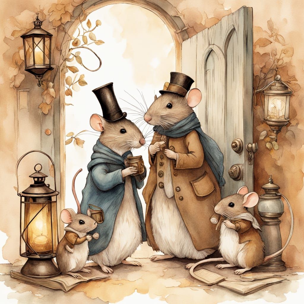 Victorian Whimsy: Mother Mouse and Family Knock on a Classic...