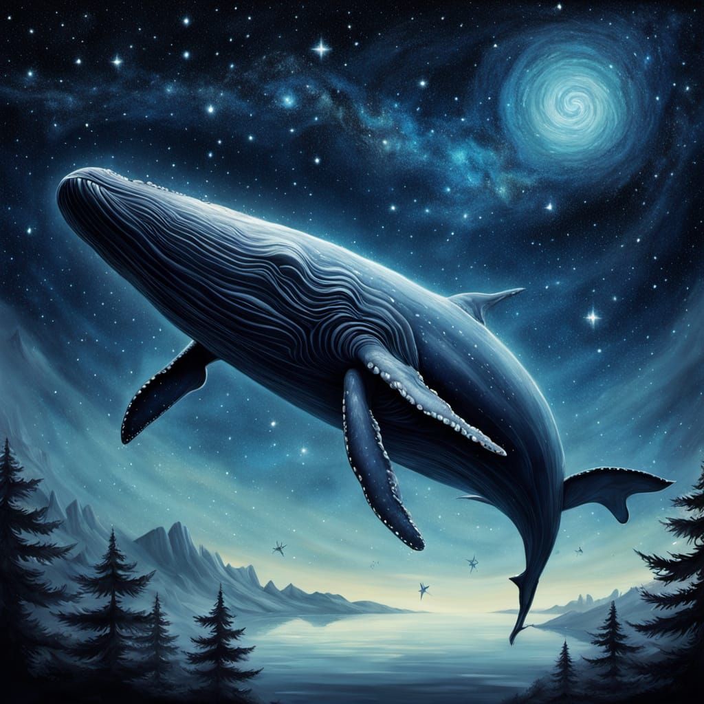 Realistic Charcoal Drawing of a Blue Whale Under the Souther...