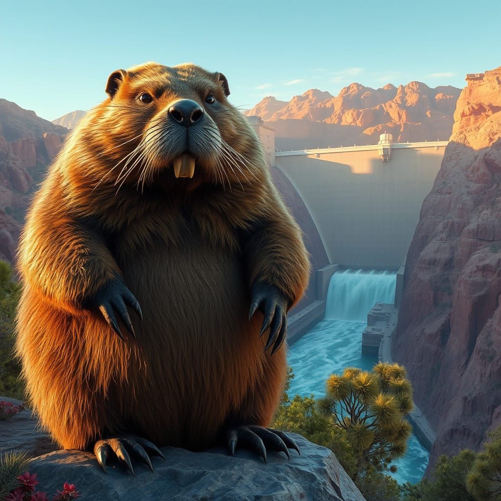 Armored Beaver Watches Over Hoover Dam in Fantasy Guardiansh...