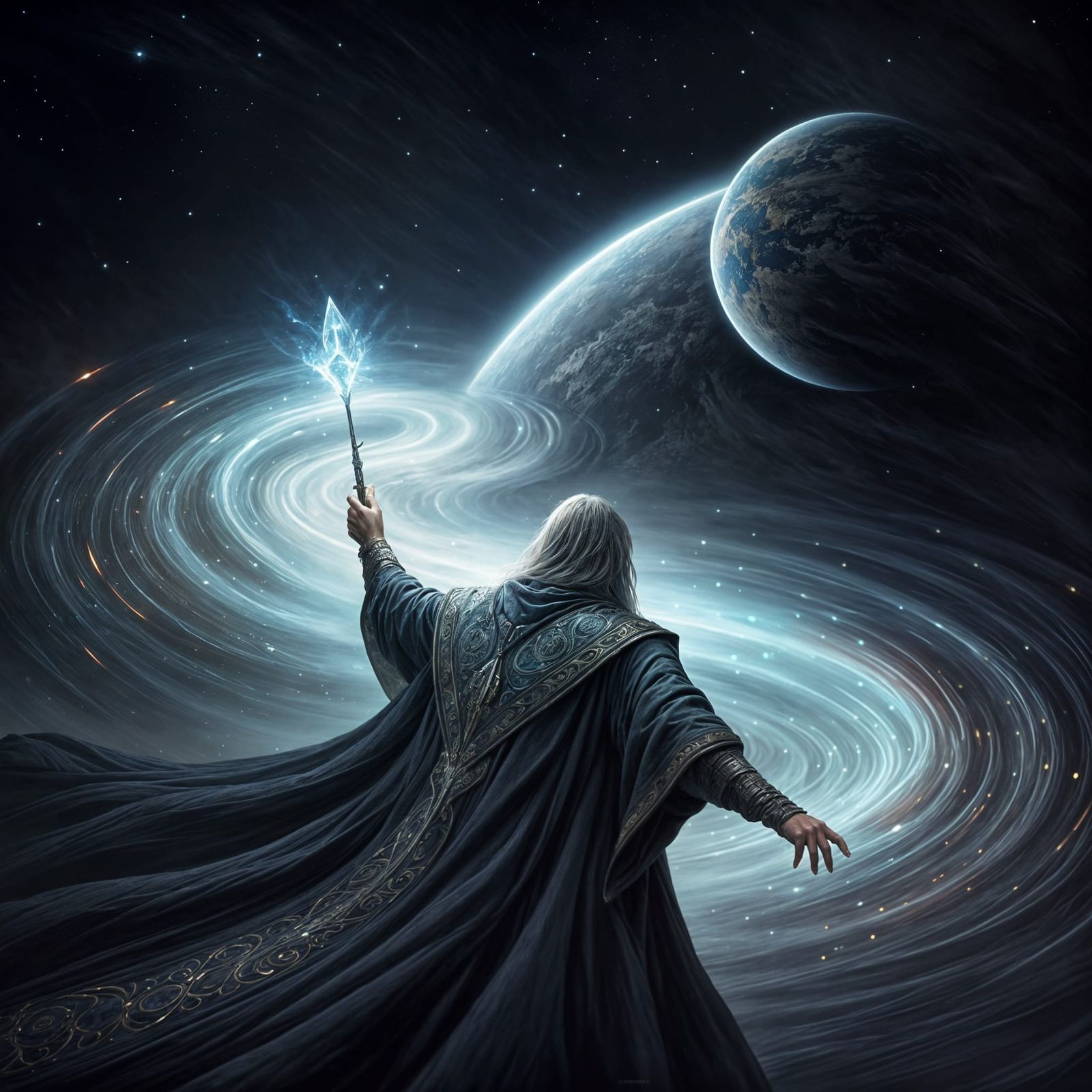 Wizard Creates a Planet in Ethereal Fantasy Style