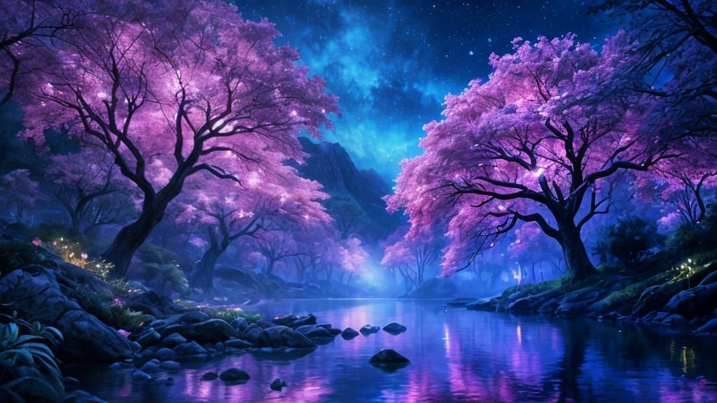 Iridescent Rhododendron Forest at Twilight