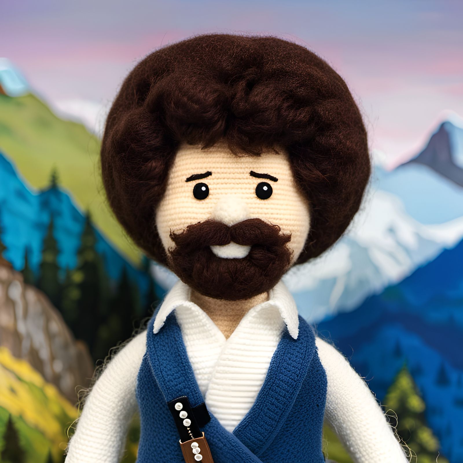 Bob Ross Wool Doll: A Close-Up Portrait