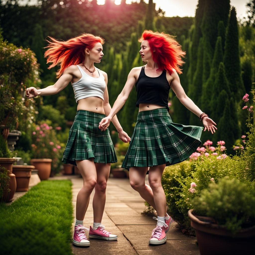 Mystic Punk Girl Dancing in Garden, Hyperrealistic Style