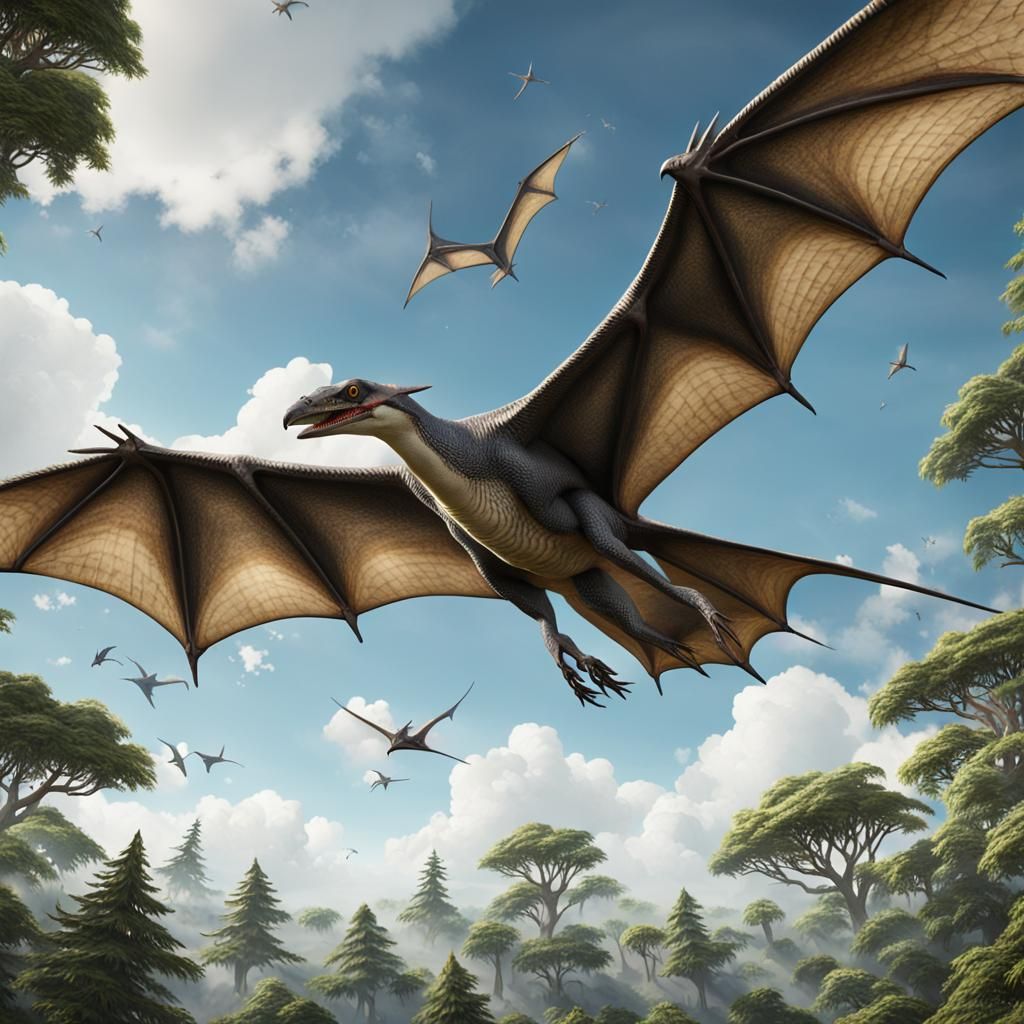 Pterodactyl Soaring Through the Trees in High Resolution