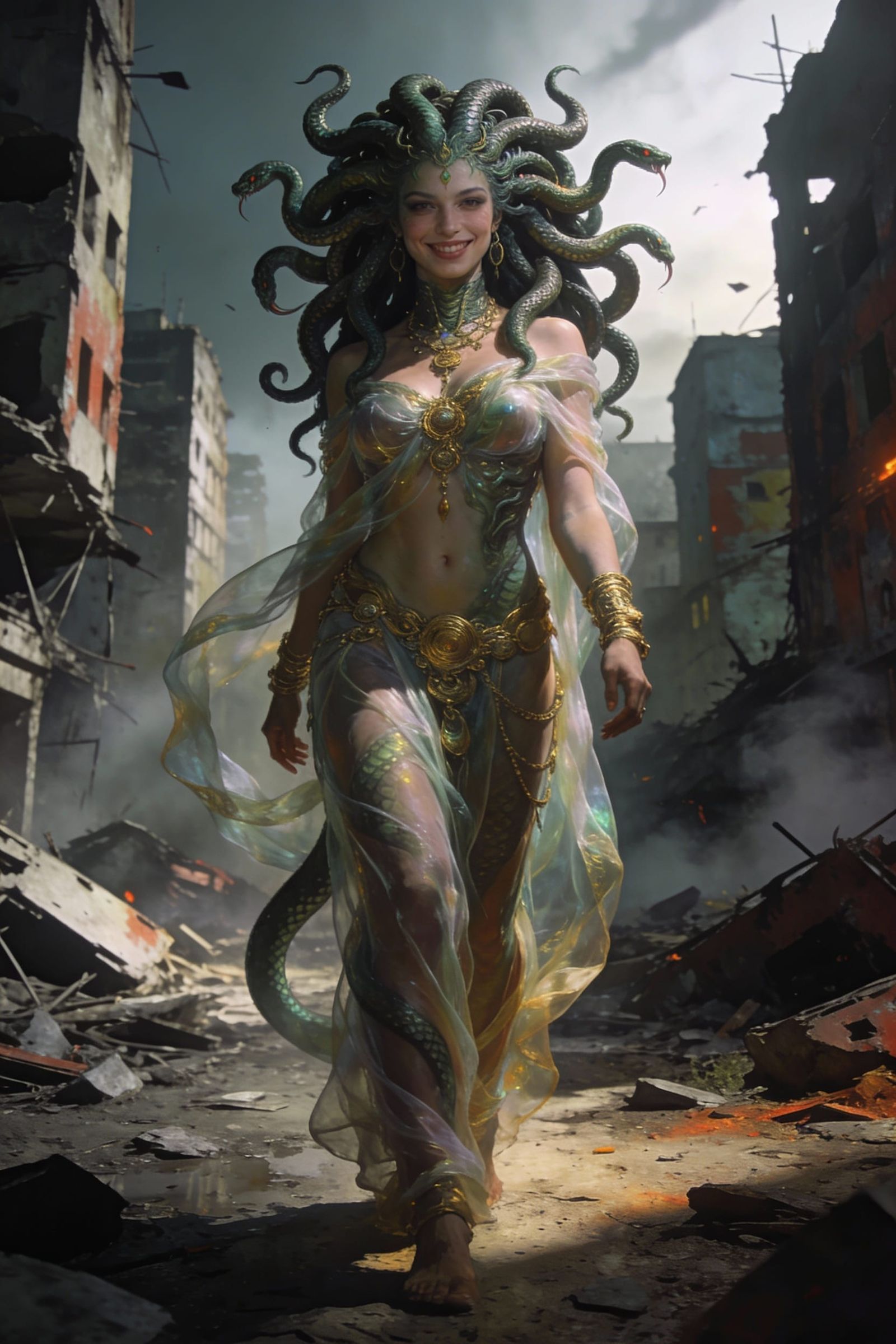 Medusa in Post-Apocalyptic City Ruins