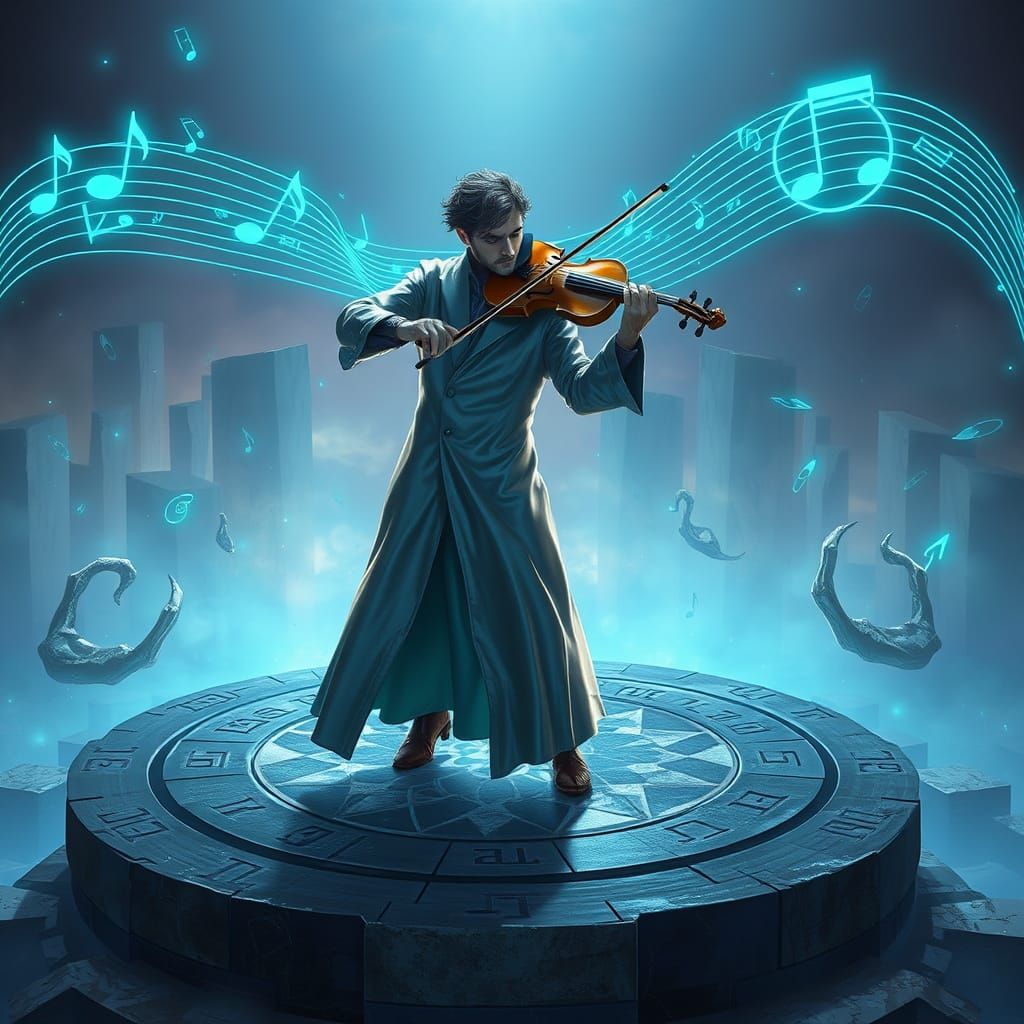 Violinist Creates Teal Soundforms in Fantasy Digital Art