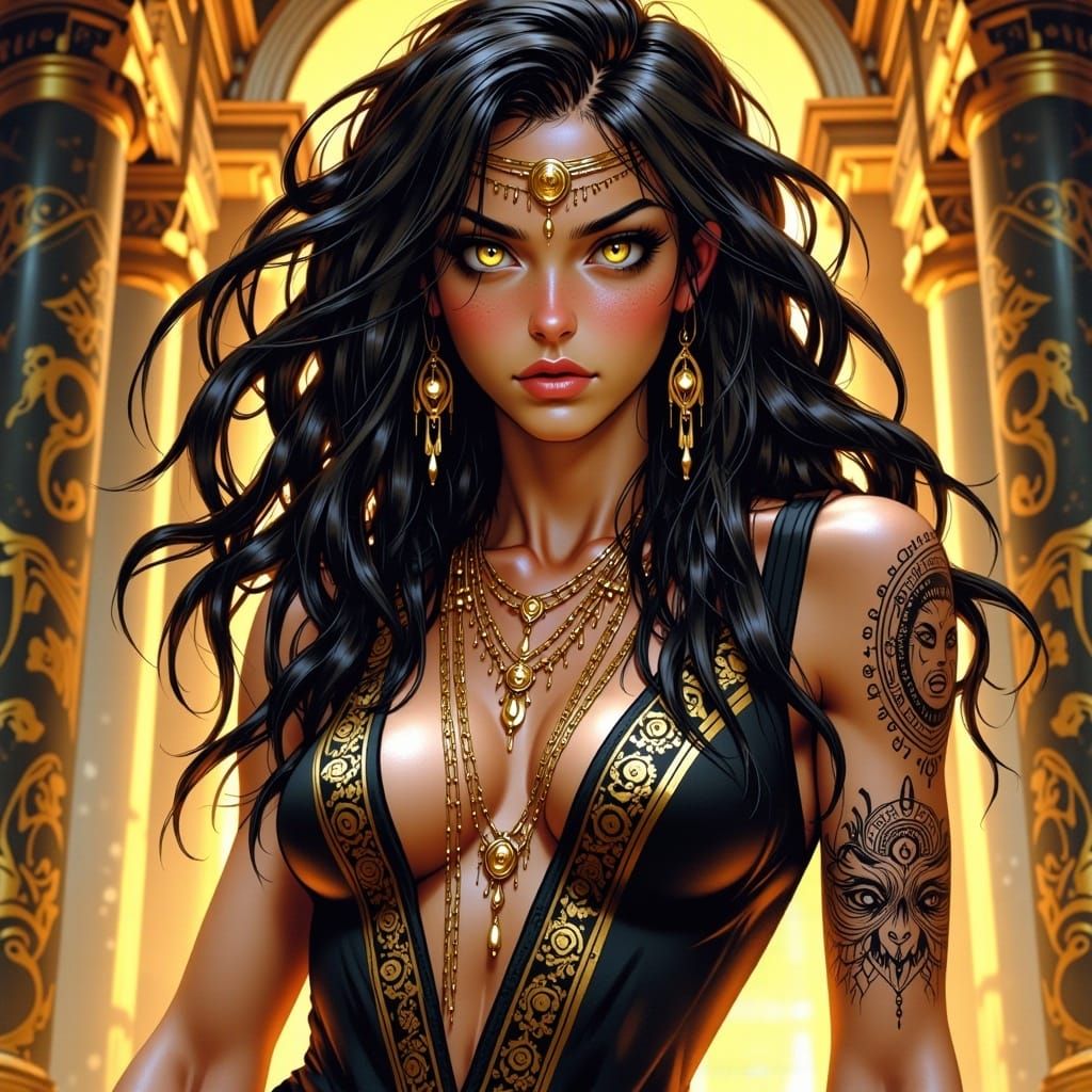 Fierce Goddess in Opulent Palace, Anime Art