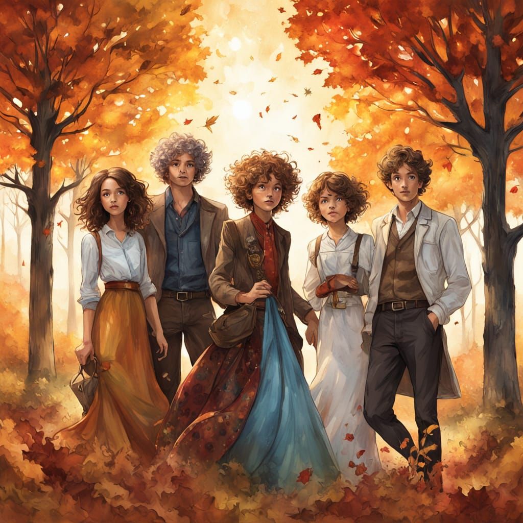 Whimsical Family Portrait in Autumn Landscape