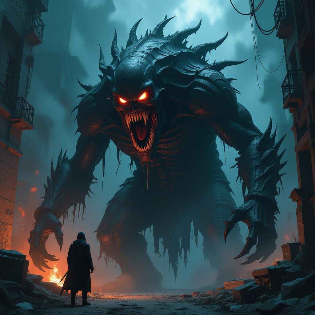 Terrifying Monster Emerges from Darkness with Sharp Teeth