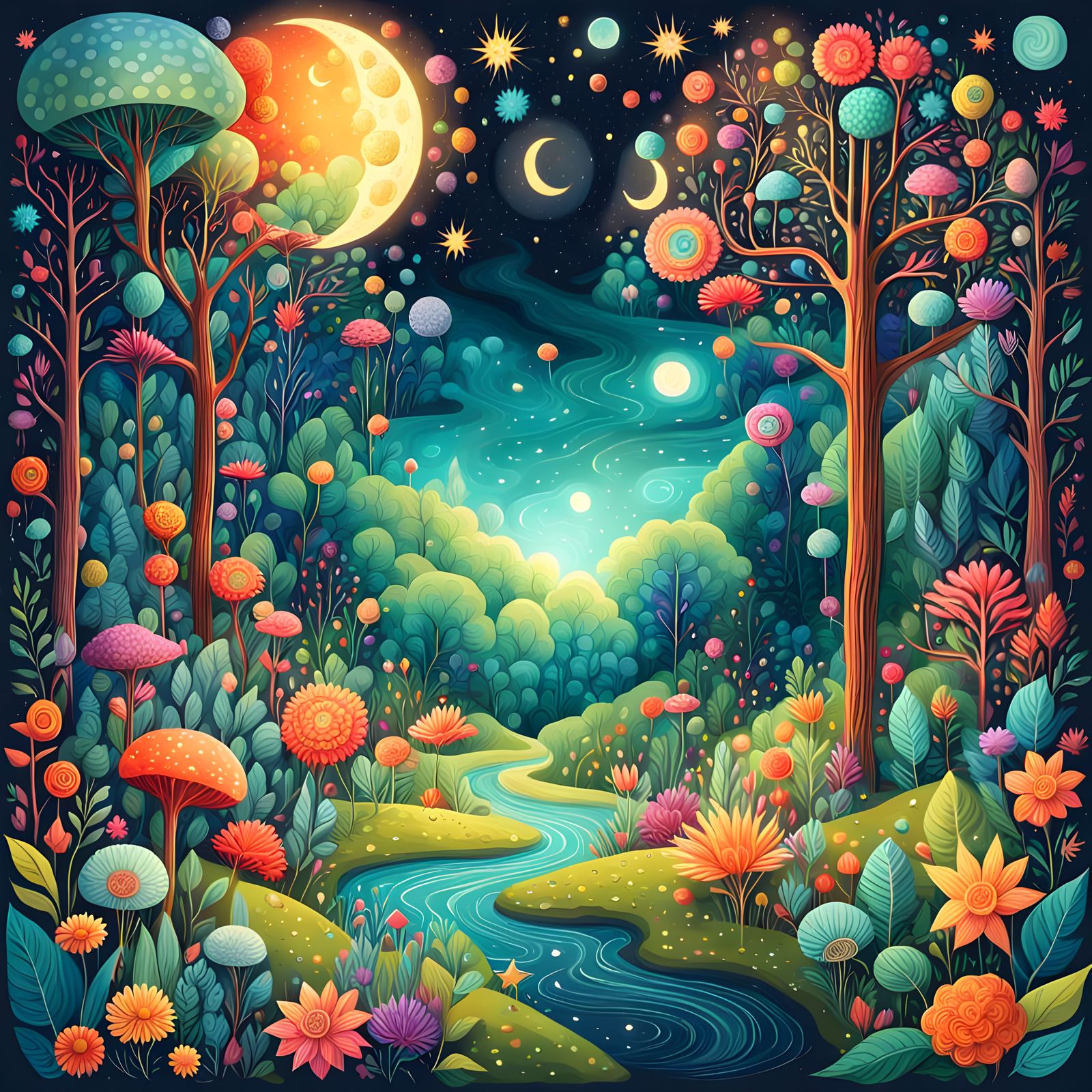 Ethereal Boho Forest in Cosmic Landscape