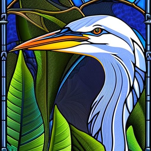 Stained Glass Blue Heron 1