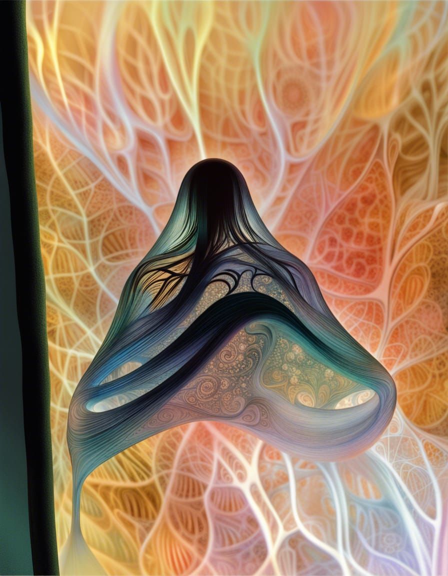 Crystal Fractal Forest in Suminagashi Style