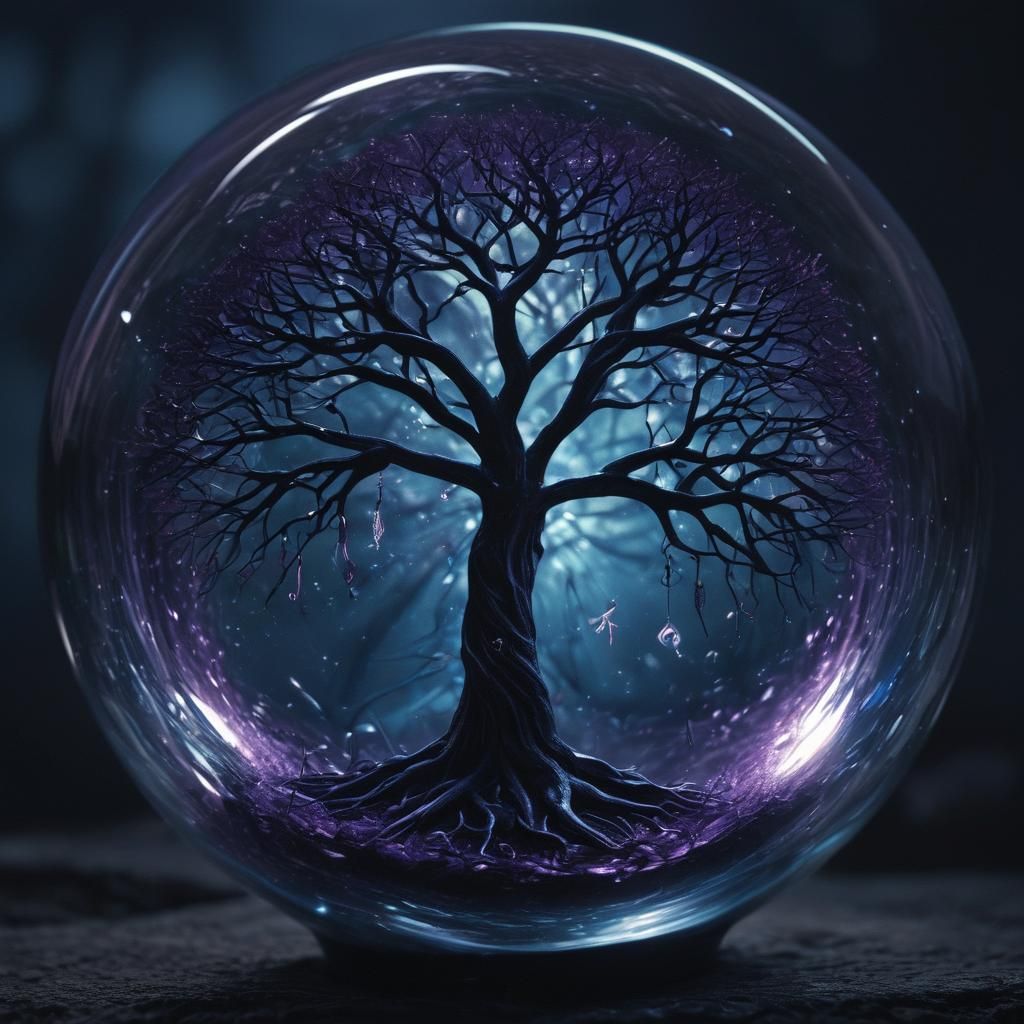 Glass Sphere Tree with Mystical Runes