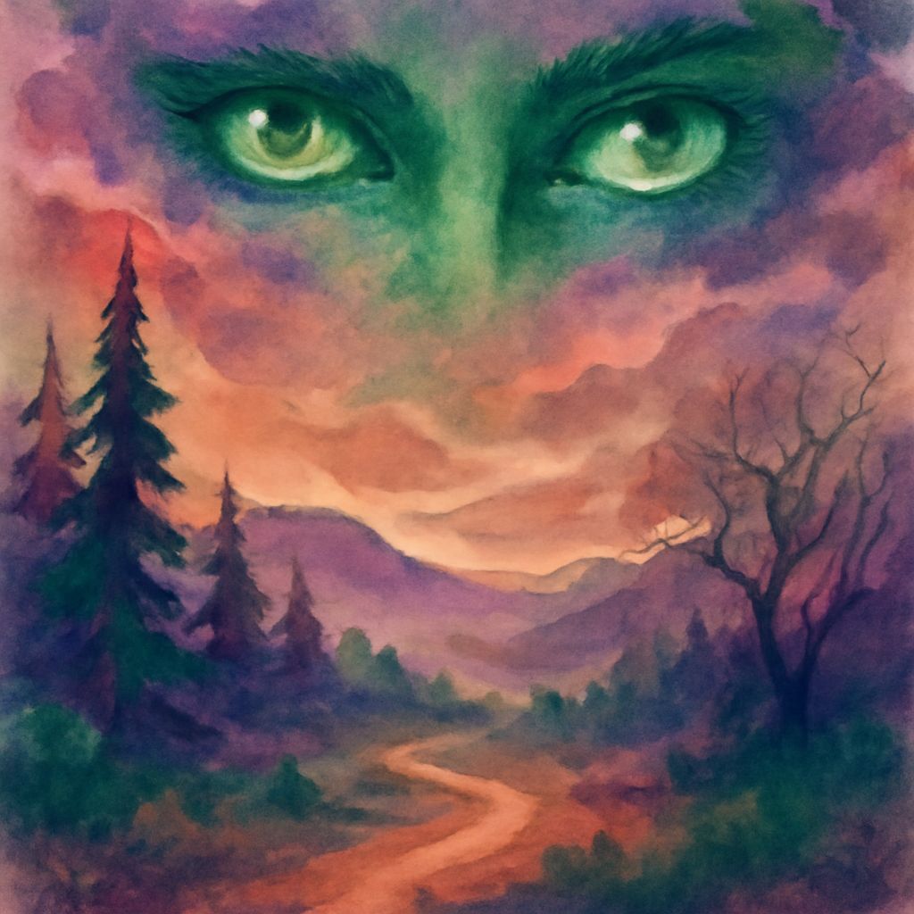 Monochrome Dreamscape with Luminous Eyes, Watercolor Style