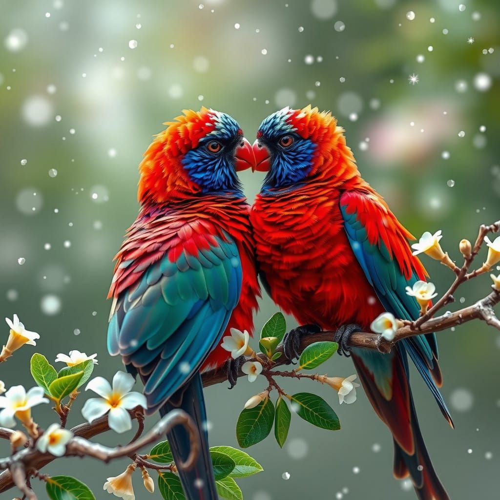 Vibrant Crimson Rosella in Gentle Snowfall