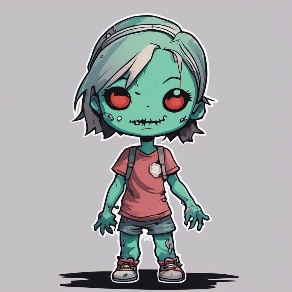 Chibi Zombie Girl in Minimalist Vector Art