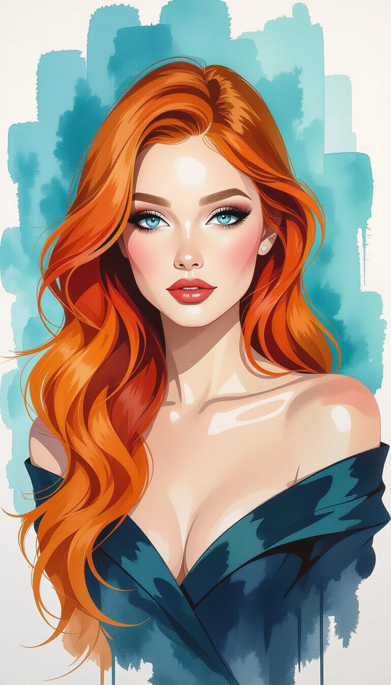 Striking Woman with Orange Hair in Charcoal