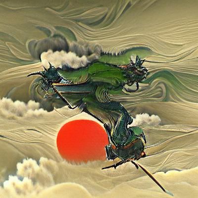Samurai and Dragon in Ukiyo-e Style