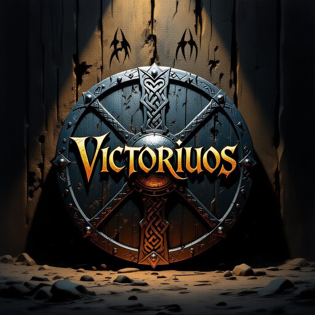 Epic Celtic Shield with VICTORIUOS Against Clawed Wood