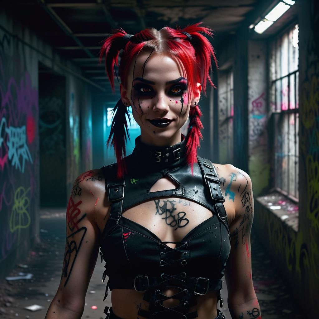 Punk Goth Dancer in Urbex Bunker: Cinematic Gothic Photo