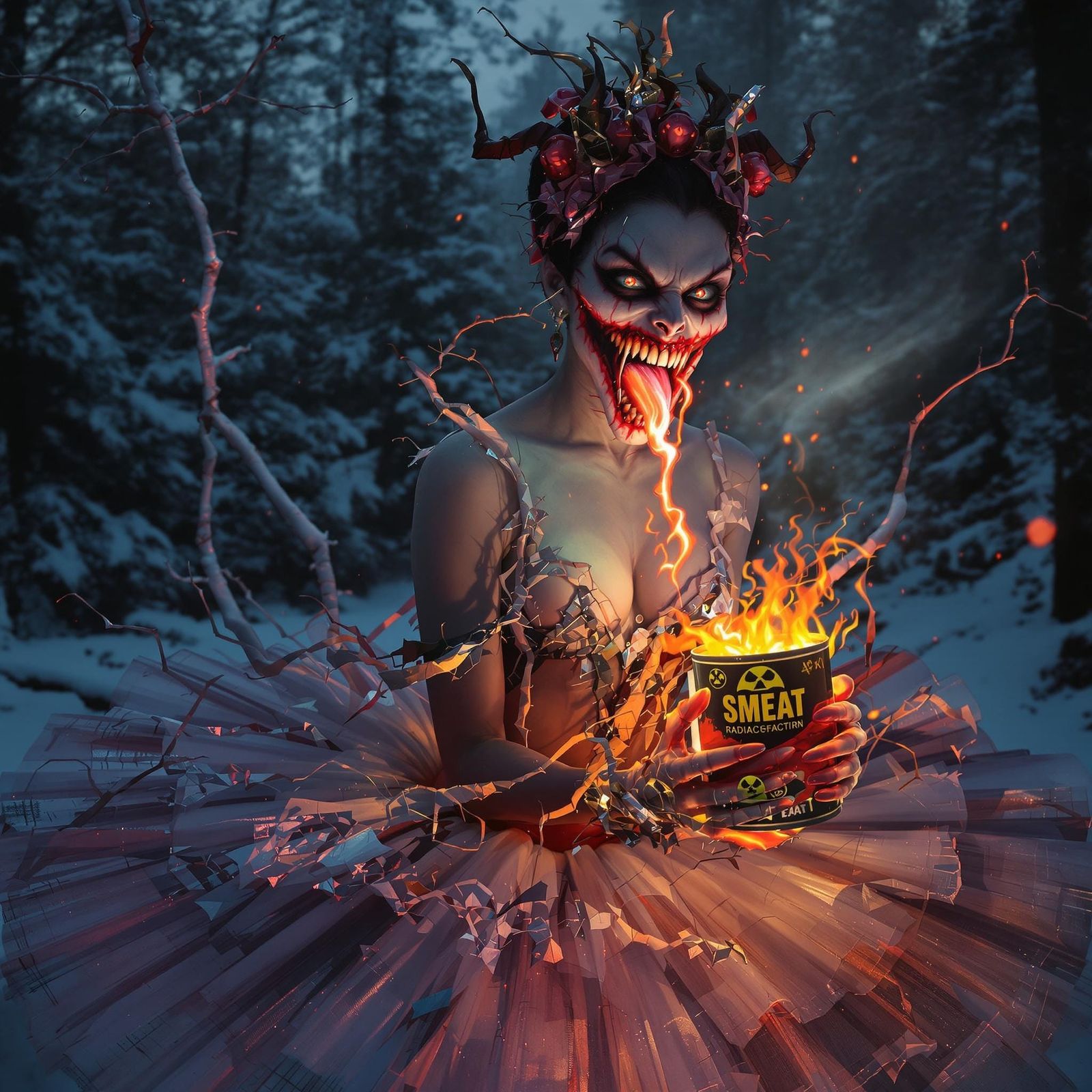 Radioactive Ballerina in Dark Forest, Hyperdetailed Art