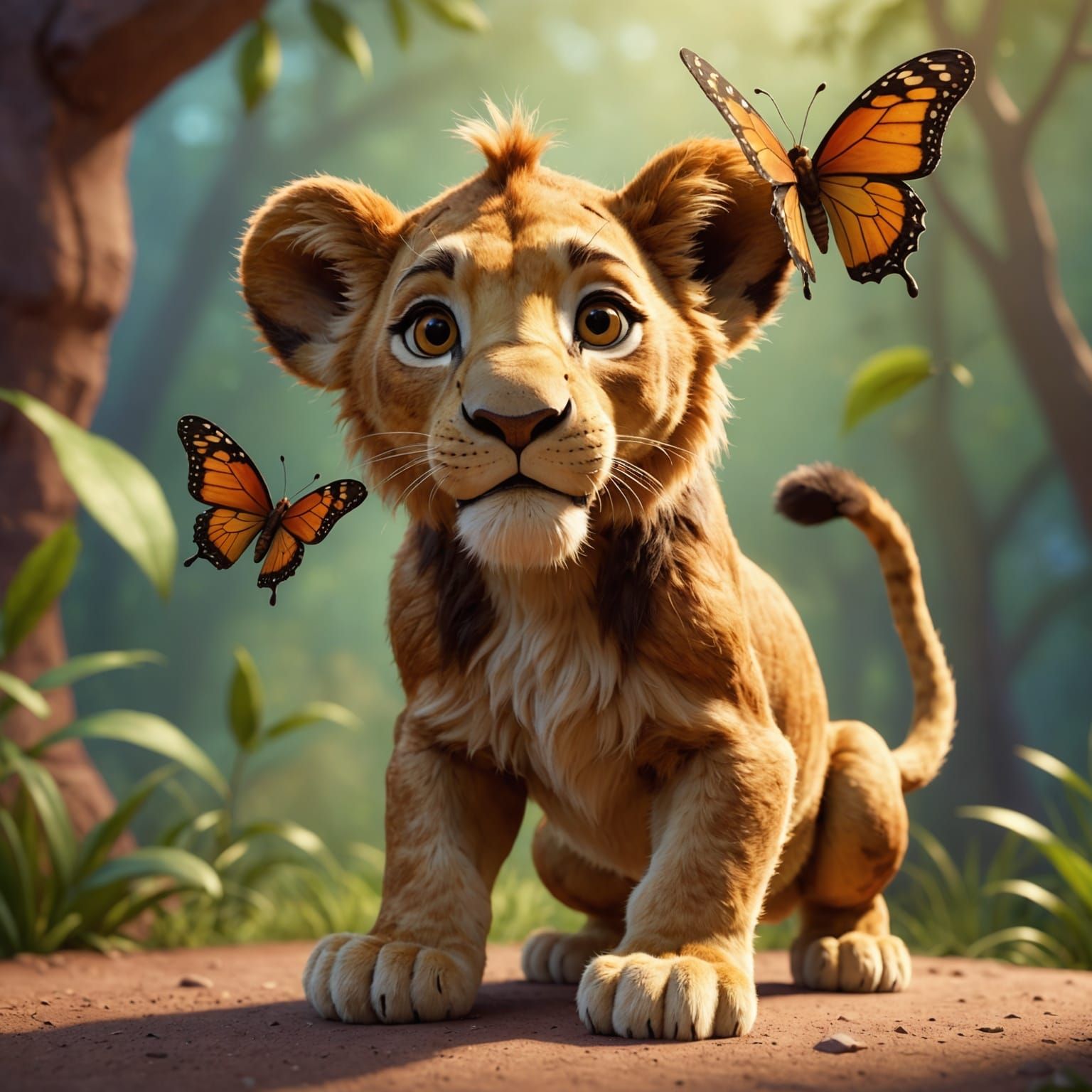 Simba and Butterfly: 3D Digital Art
