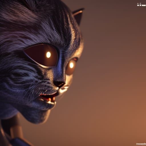 Humanoid robot cat,Pixel Computer-Animated Artwork RunwayML, OctaneRender, And Krita To Add Realistic Textures, Lighting...