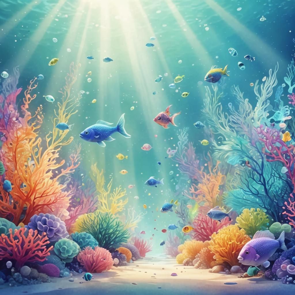 Pixar Style Undersea Life with Abstract Fractals