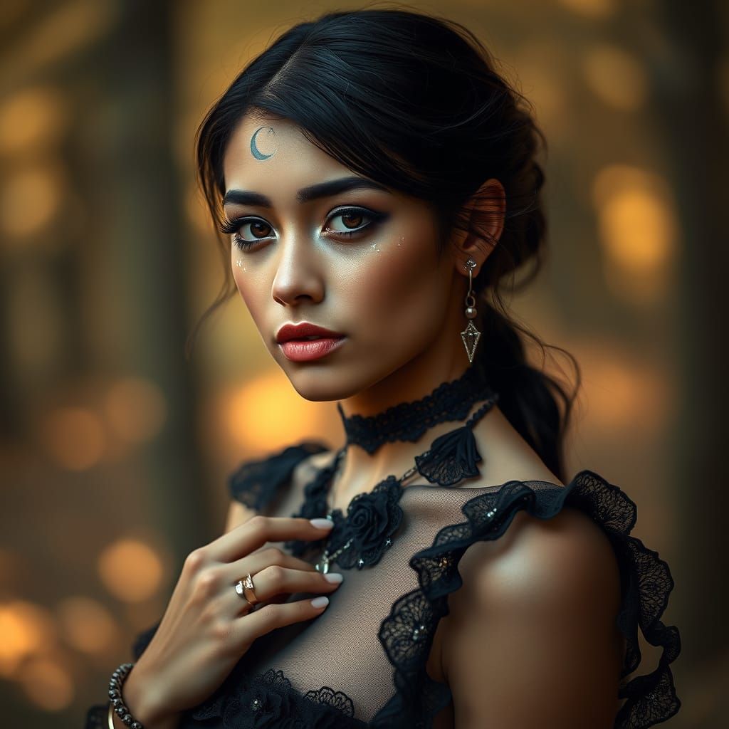 Ethereal Portrait of Woman in Gothic Lace Outfit