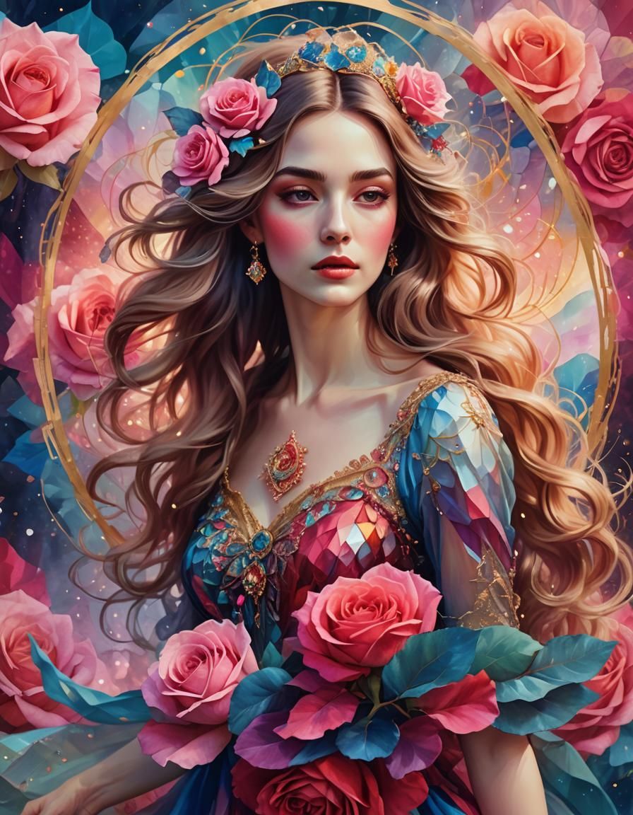 Vintage Woman with Rose in Art Nouveau Style