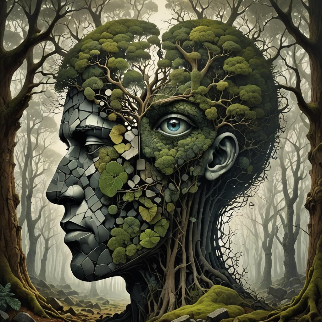 Surreal Stone Heart: A Cubist Mindscape