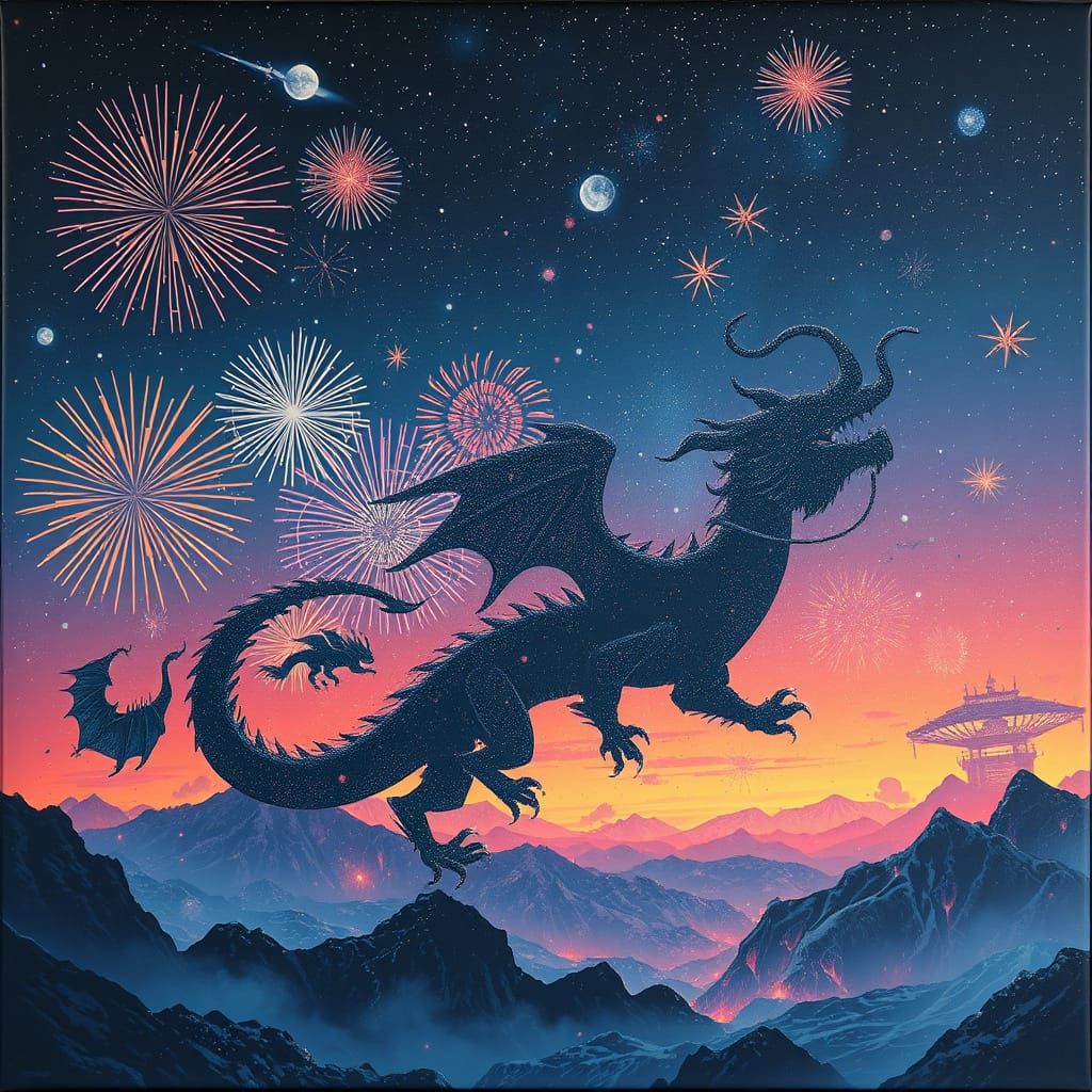 Dragon Fireworks Light Up the Night Sky
