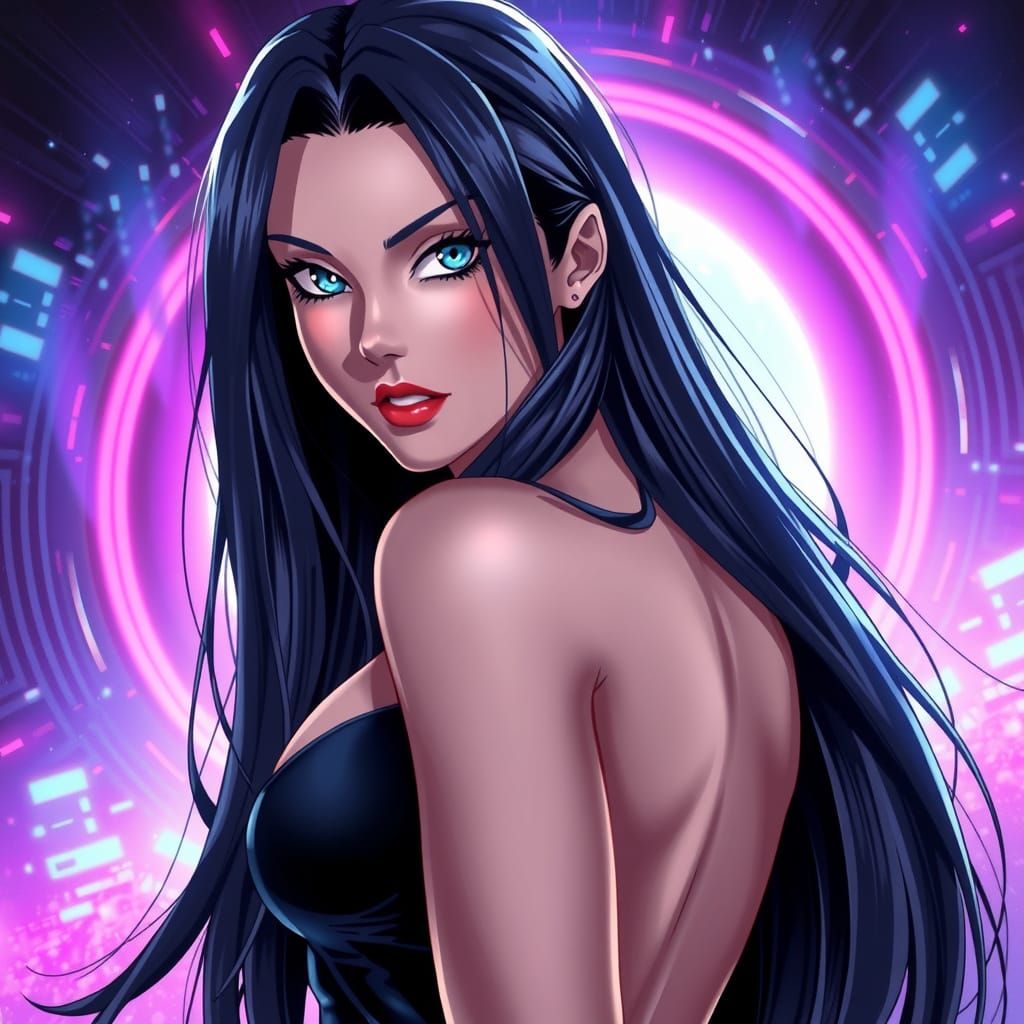 Surreal Anime Goddess in Futuristic Landscape