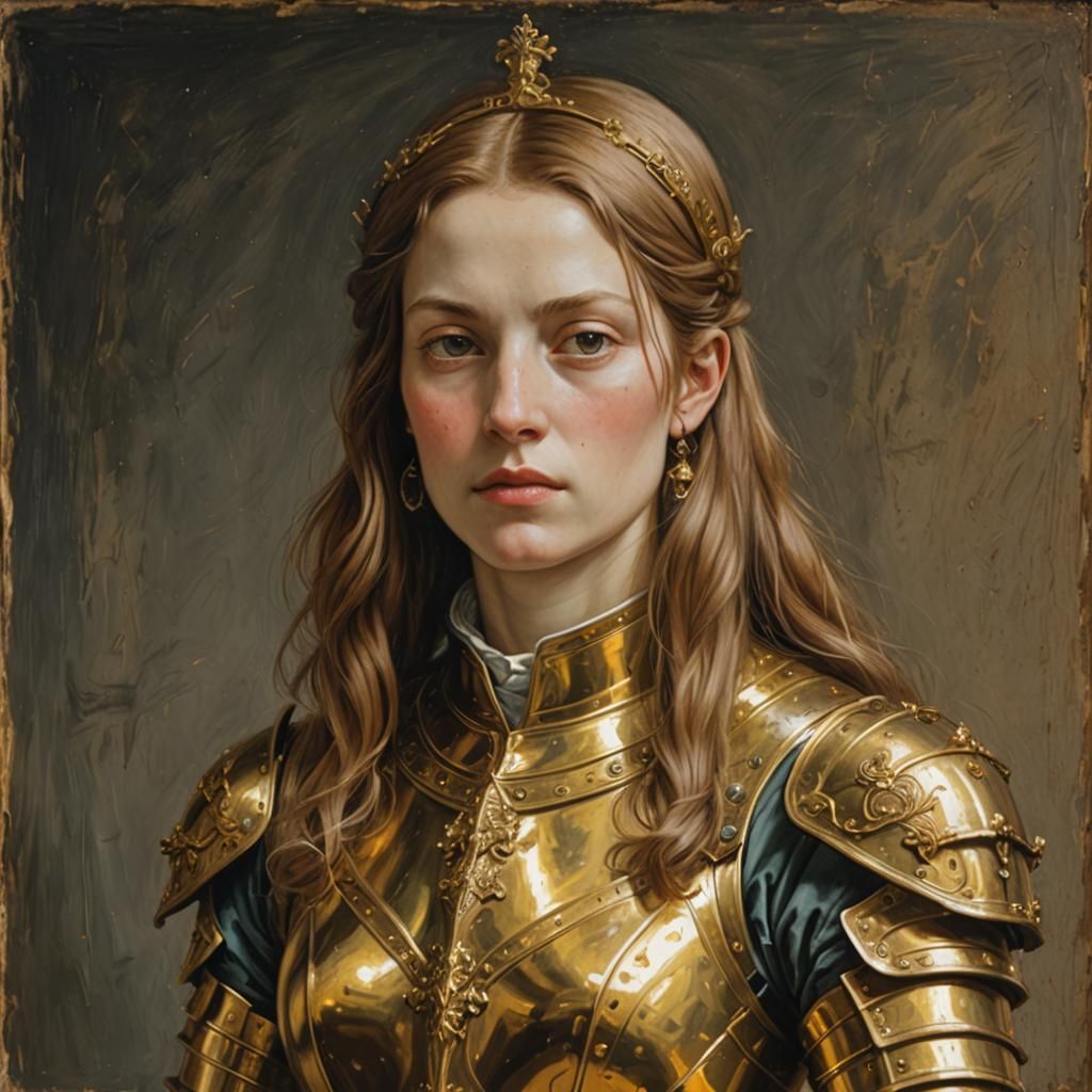 Renaissance Woman in Golden Armor Profile Portrait