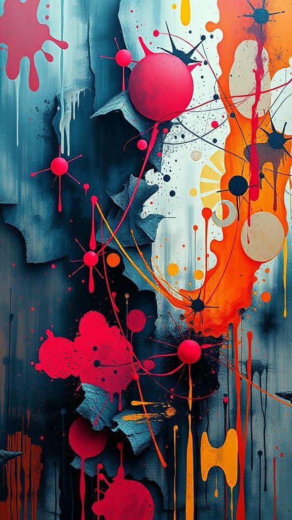 Surrealist Dreamscape in Vibrant, Textured Abstraction