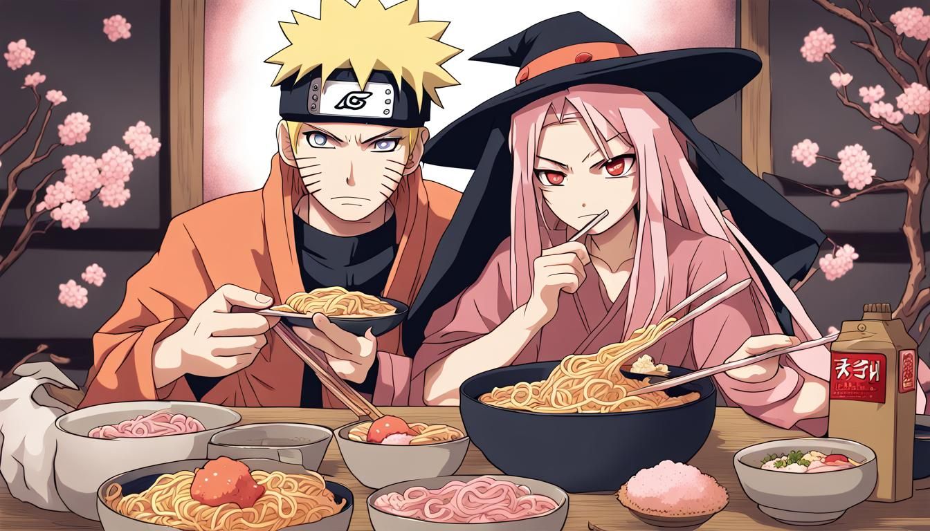 Naruto Eating Ramen: Anime Style Manga Art