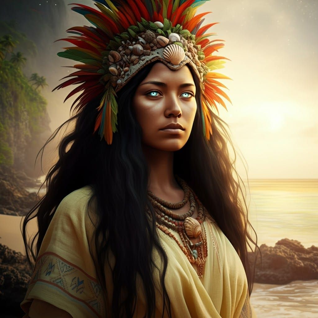 Guanche Goddess Chaxiraxi on Tropical Beach