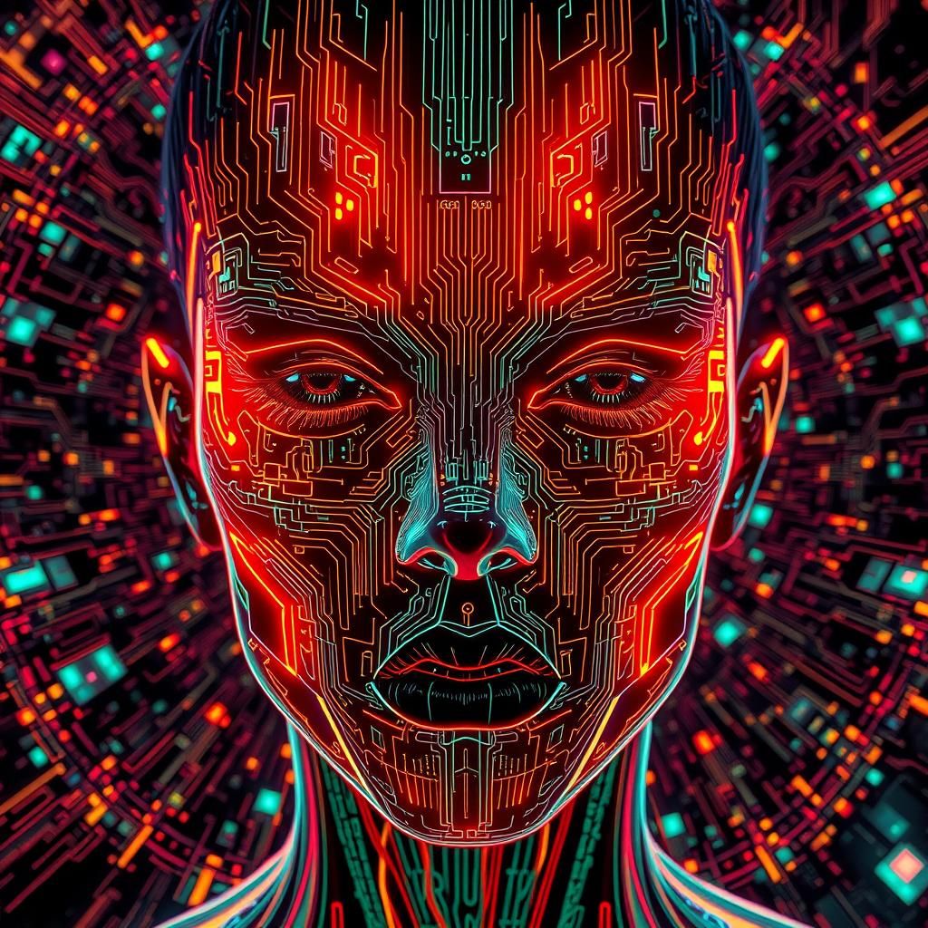 Futuristic Techno Face in Cyberpunk Style