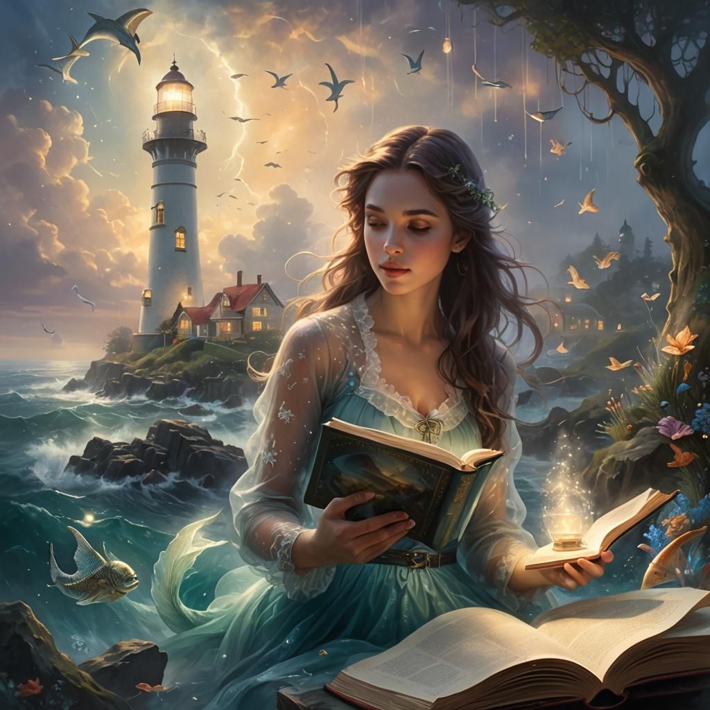 Double Exposure: Girl Reading Fantasy Novel