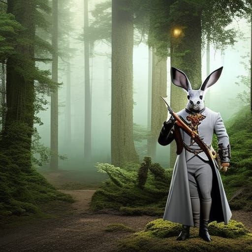 White Rabbit with Clock in Detailed Matte Painting