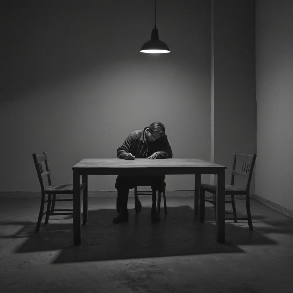 Expressionist Solitary Figure in Empty Room