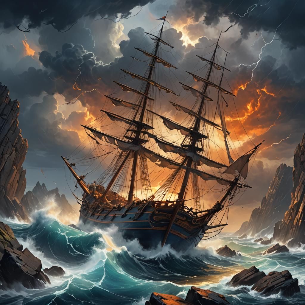 Shipwreck in Stormy Seas: Dramatic Concept Art