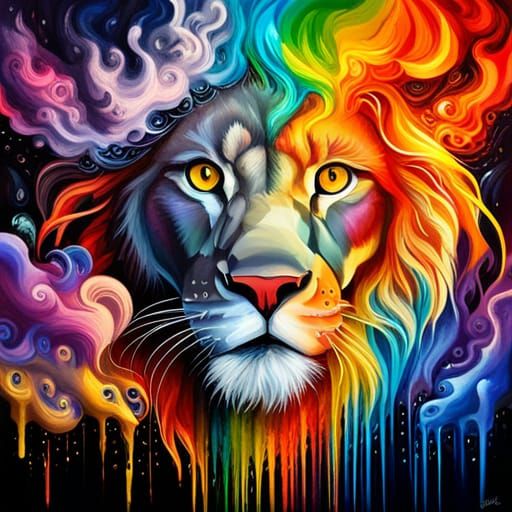Epic Rainbow Lion in Graffiti Art Style
