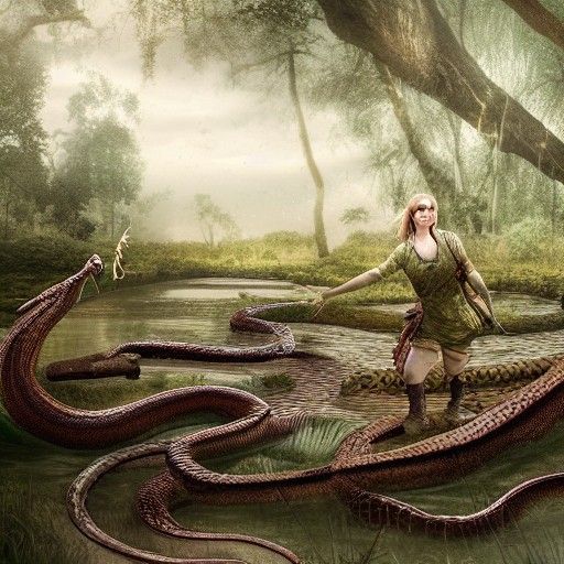 Swamp Girl and Serpent: Detailed Matte Painting