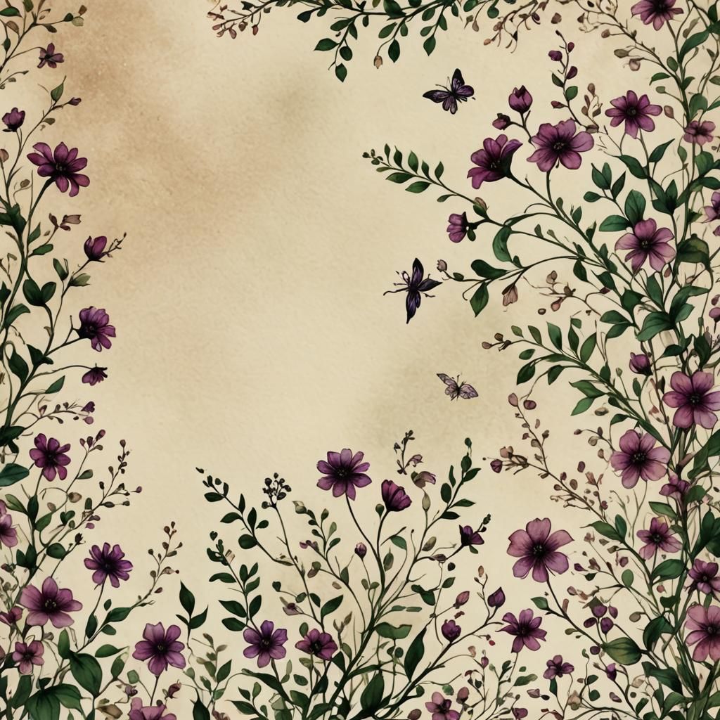 Sepia Watercolor with Floral Border and Empty Middle