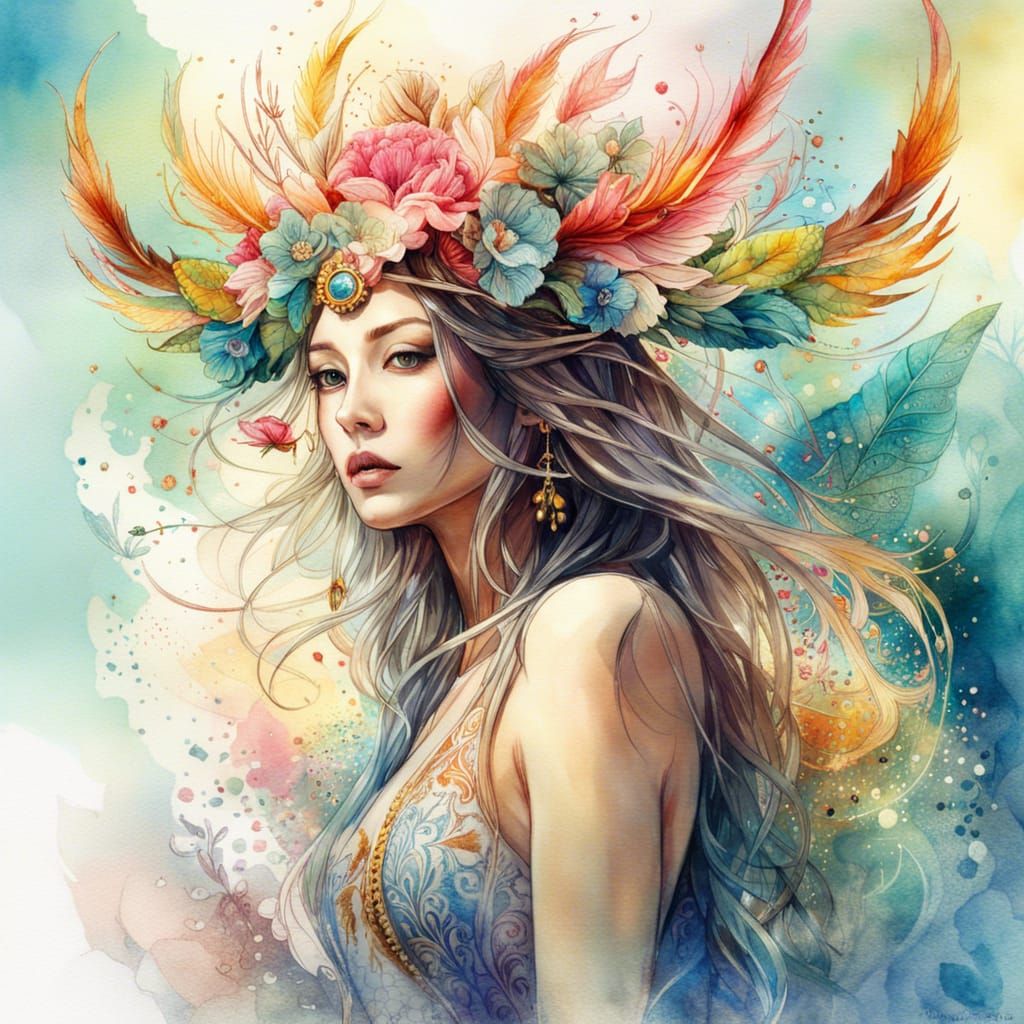 Fantasy Summer Creature in Digital Watercolor Illustration